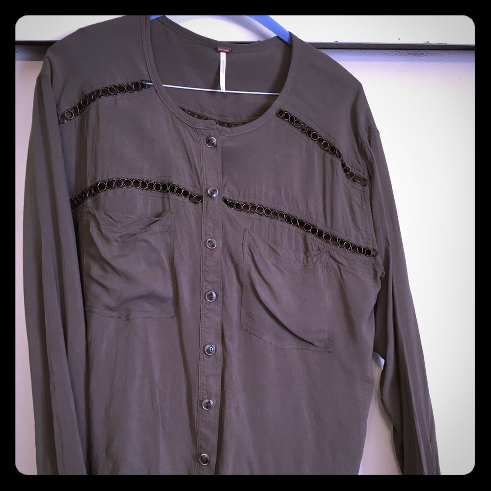 Free People army green blouse